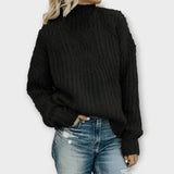 Harper - Schwarzer kuscheliger Pullover mit Zopfmuster