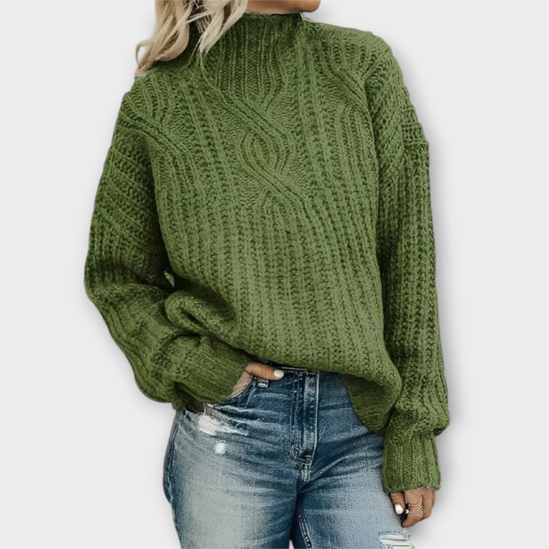 Harper - Schwarzer kuscheliger Pullover mit Zopfmuster
