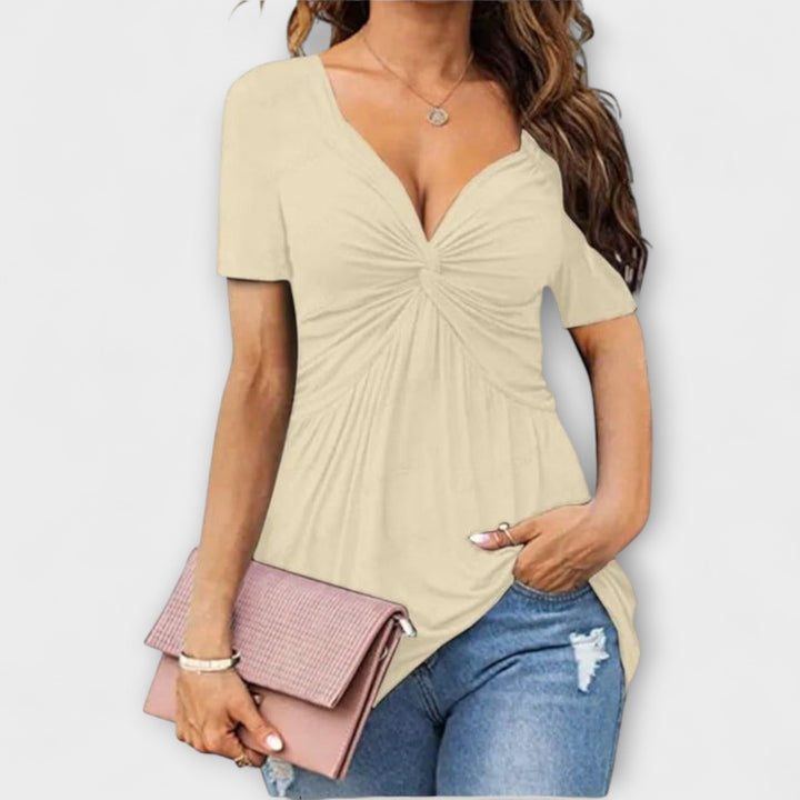 Lina - T-shirt bordeaux con scollo a V