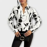 Edith - Schwarz-weisse Bluse mit grafischem Muster
