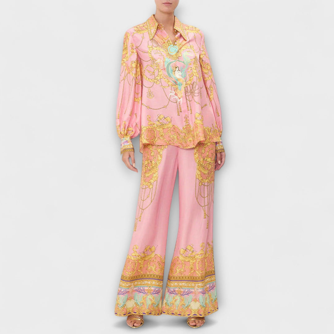 Sage - Ensemble violet et jaune à motif