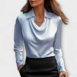 Meli - Champagnerfarbene glänzende Bluse mit Raffung