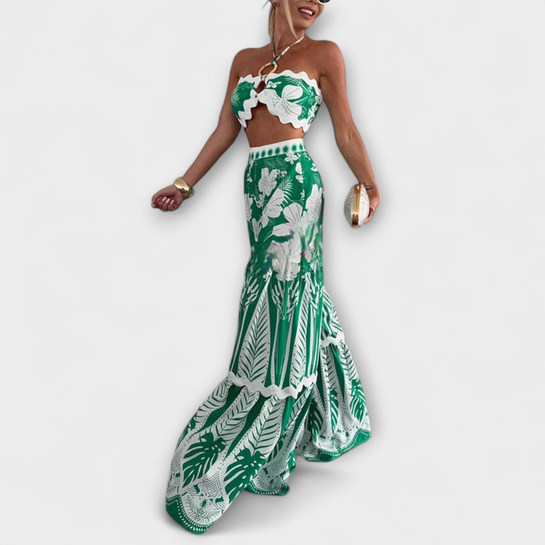 Zella - Set verde e bianco con top all'americana
