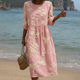 Paula - Rosafarbenes Midi-Kleid mit Blütenstickerei