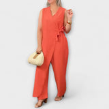 Inés - Beiger Jumpsuit mit V-Ausschnitt