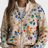 Imogene - Botanischer Blattdruck Zip-Cardigan
