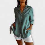 Saskia - Hellblaue elegante Leinenbluse