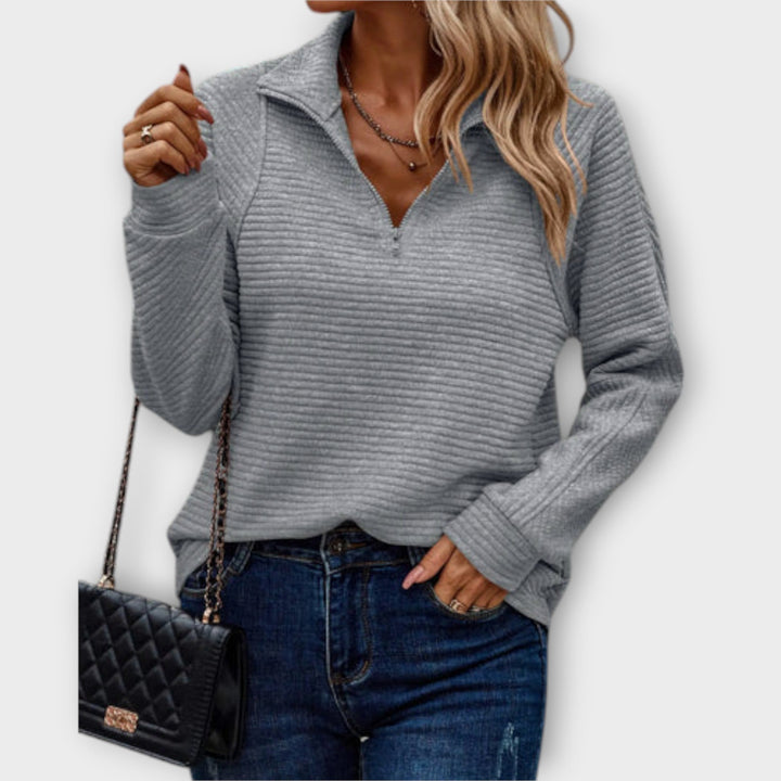 Vilja - Pullover a mezza zip rosa con motivo a coste