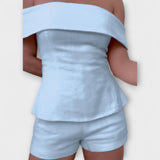 Olivia - Weisses Leinen-Set mit Off-Shoulder-Top
