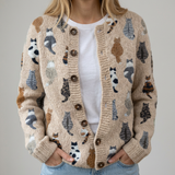 Flora | Gemütliche Strickjacke mit Katzenmuster