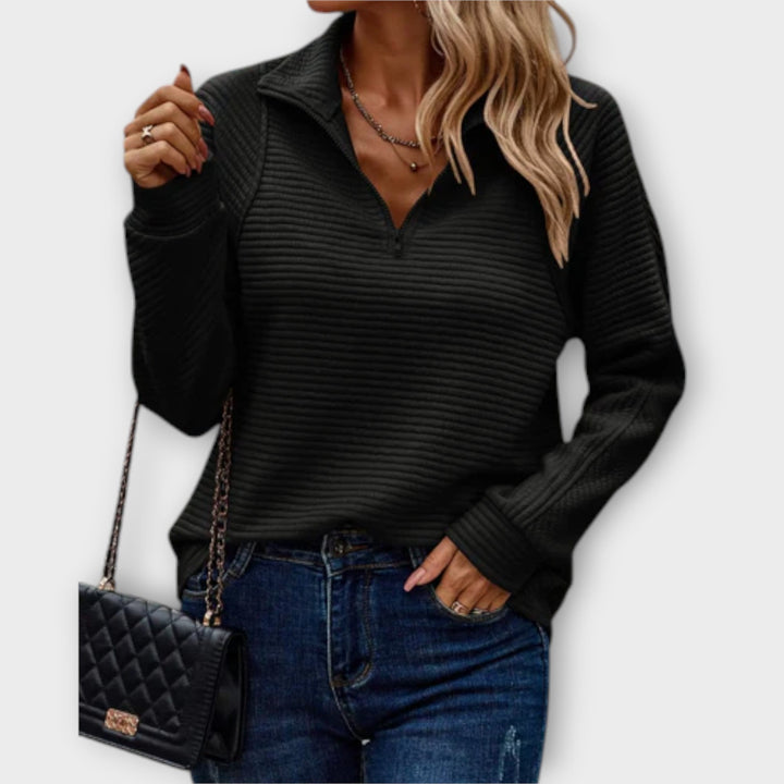 Vilja - Pullover a mezza zip rosa con motivo a coste