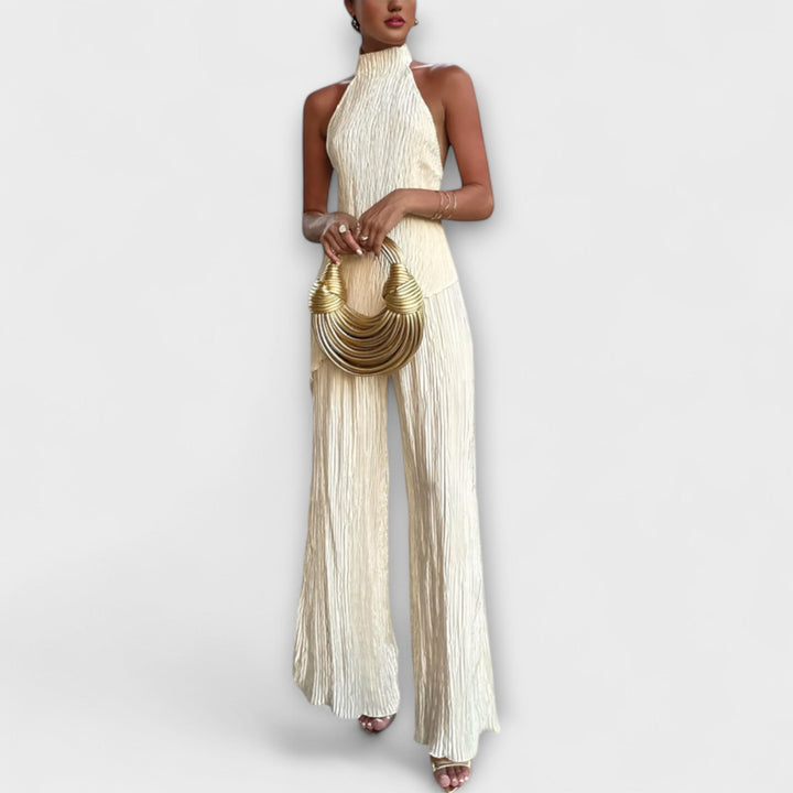 Pilarica - Ensemble asymétrique plissé couleur crème
