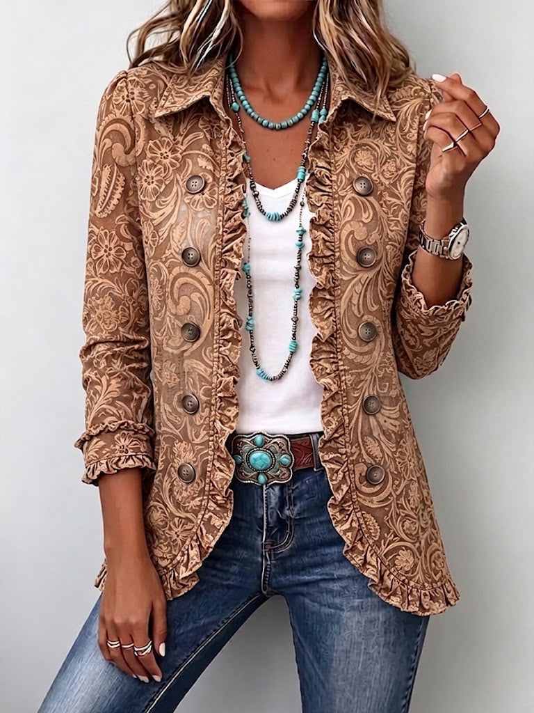 Wiebke | Blumenjacke im Vintage-Boho-Stil mit Rüschen