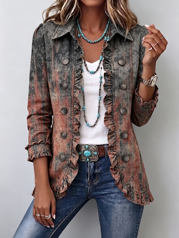 Enna | Jacke im Vintage-Stil mit strukturiertem Farbverlauf und Rüschen