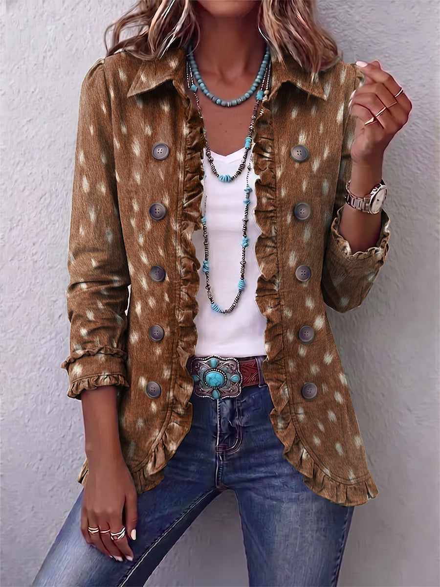 Eike | Jacke im Boho-Stil mit Tiermuster und Rüschen