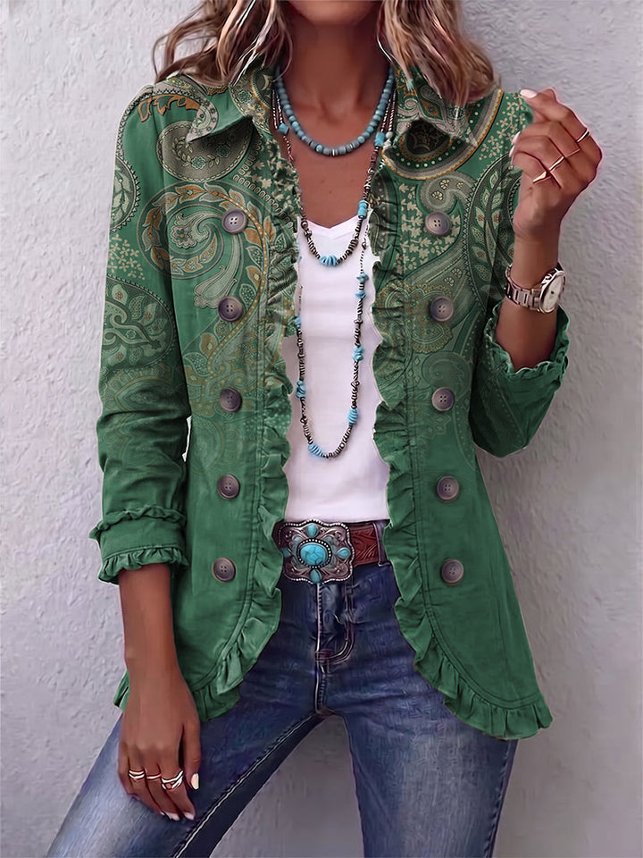 Gesa | Jacke im Boho-Stil mit Paisleymuster und Rüschen