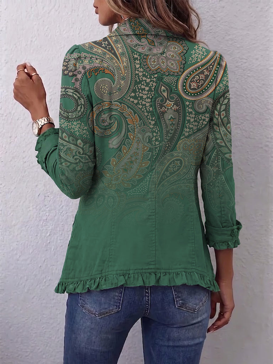 Gesa | Jacke im Boho-Stil mit Paisleymuster und Rüschen