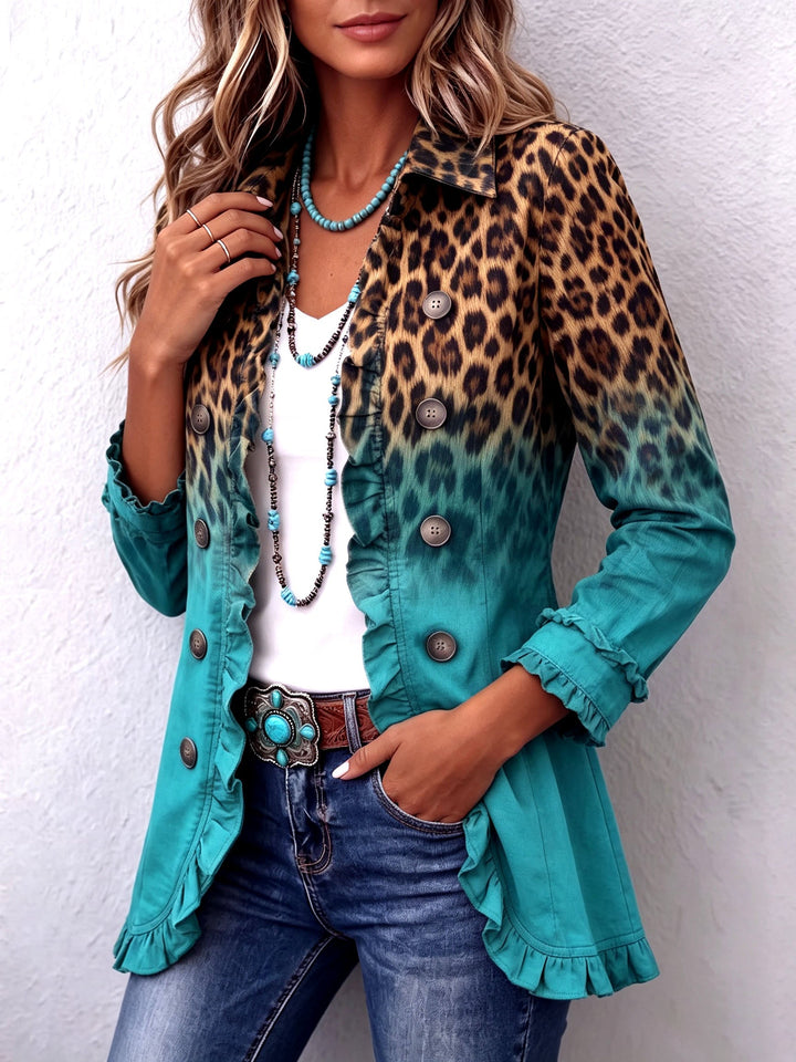 Hermine | Blazerjacke mit Leopardenmuster, Farbverlauf und Rüschen