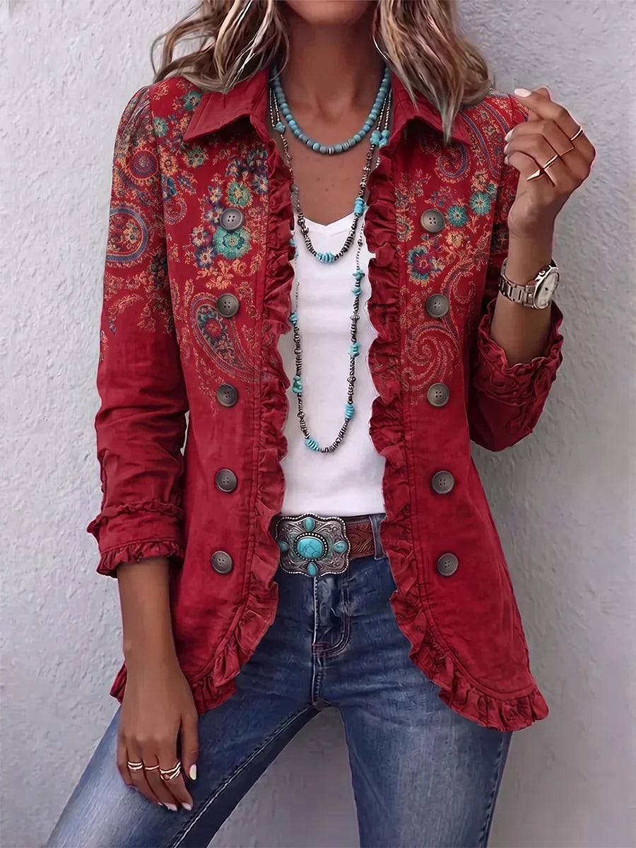 Traudel | Jacke im Boho-Stil mit Paisleymuster und Rüschen