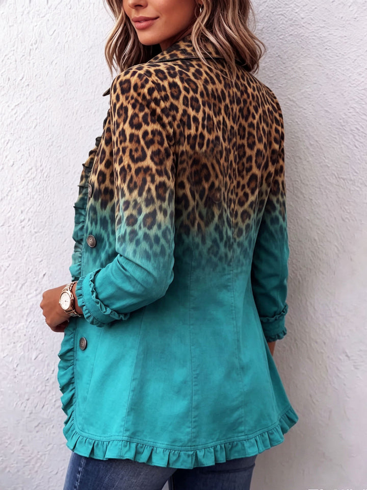 Hermine | Blazerjacke mit Leopardenmuster, Farbverlauf und Rüschen