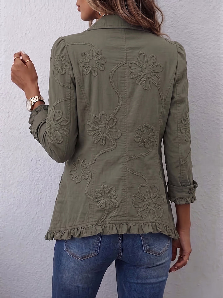 Annemarie | Jacke im Boho-Stil mit Blumenstickerei und Rüschenbesatz