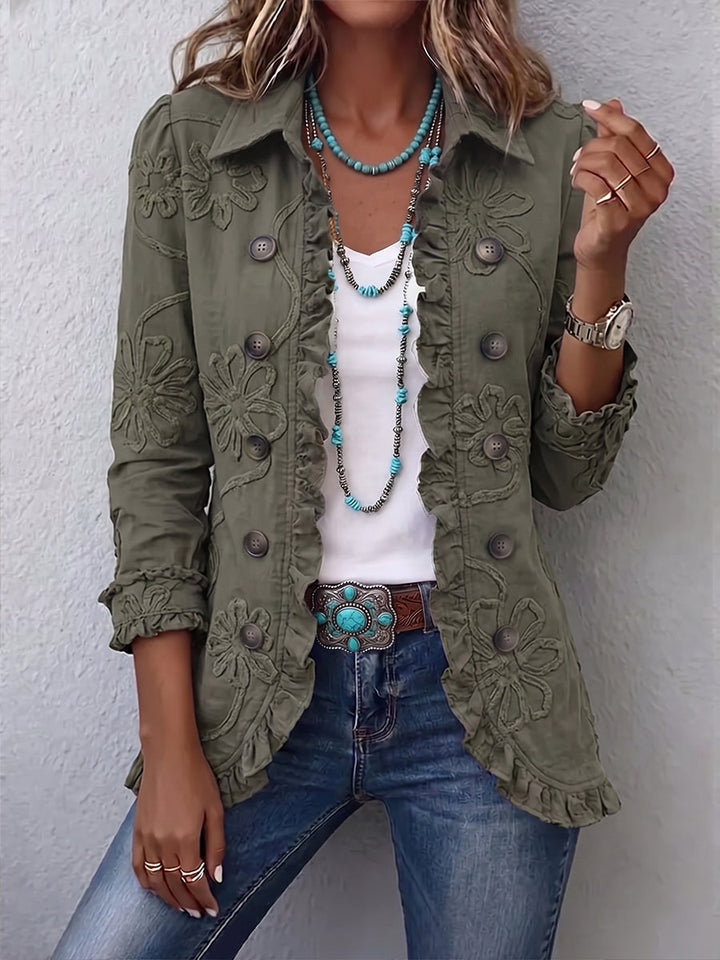 Annemarie | Jacke im Boho-Stil mit Blumenstickerei und Rüschenbesatz