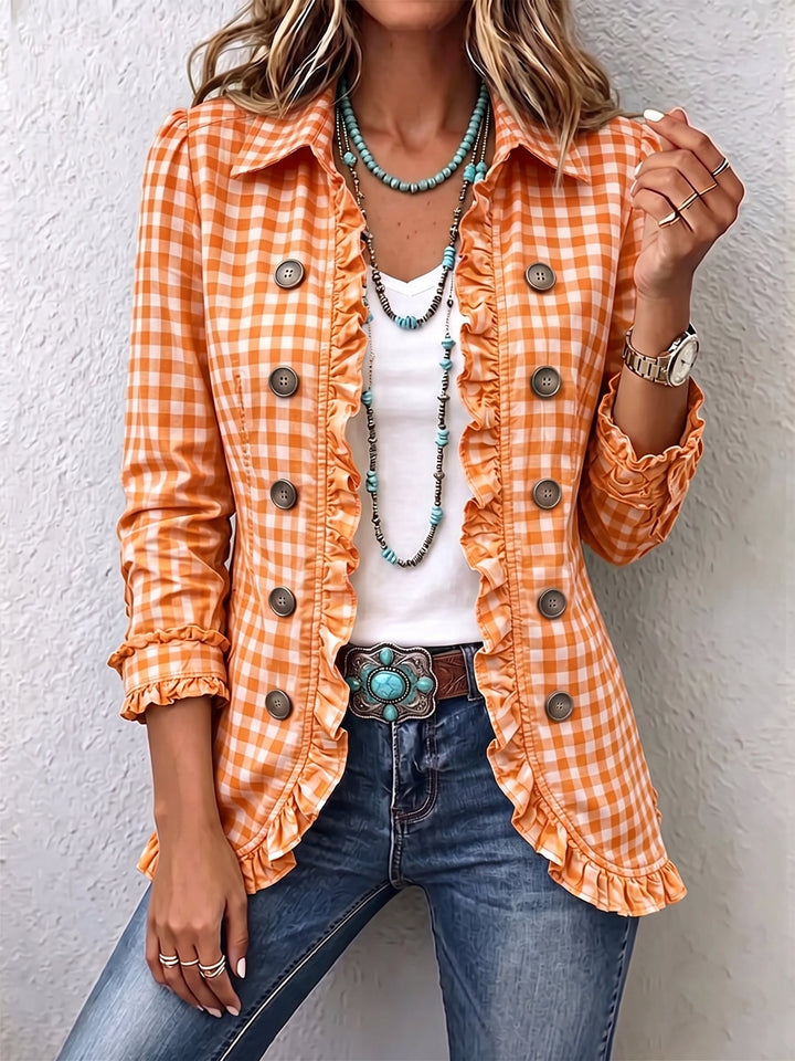 Almut | Jacke mit Vichykaro, Rüschen und Knopfleiste