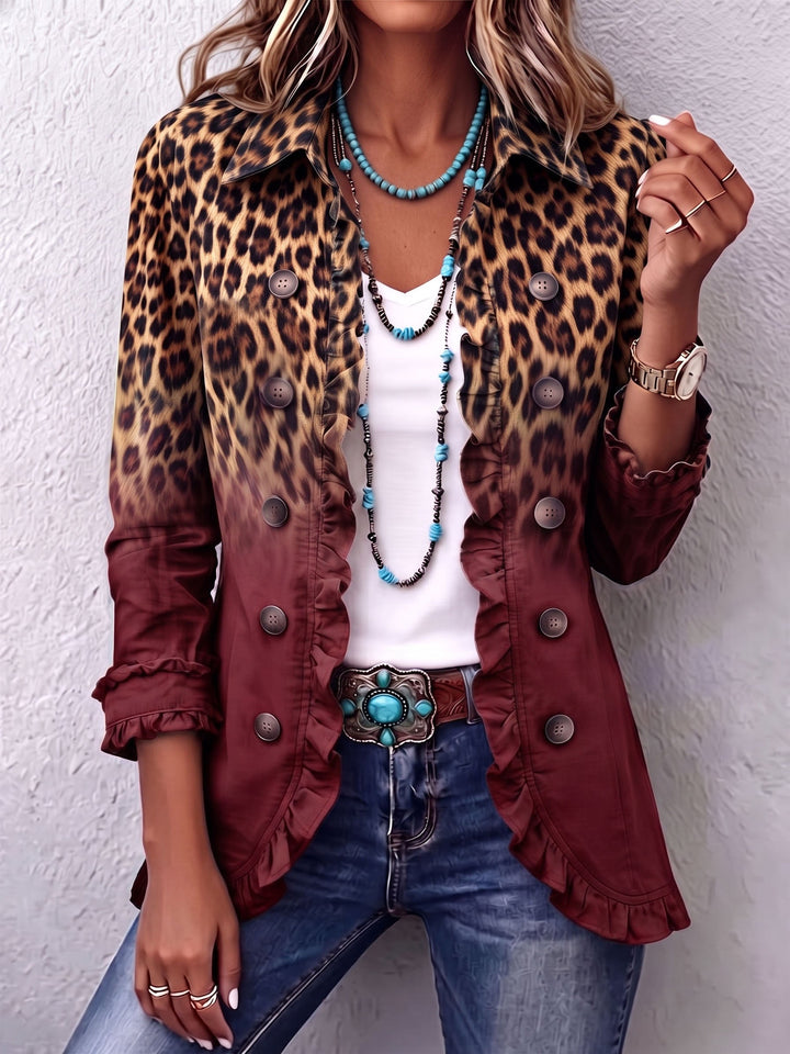 Hermine | Blazerjacke mit Leopardenmuster, Farbverlauf und Rüschen