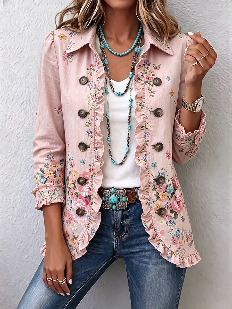 Lisel | Blumenjacke mit Rüschen und Knopfleiste