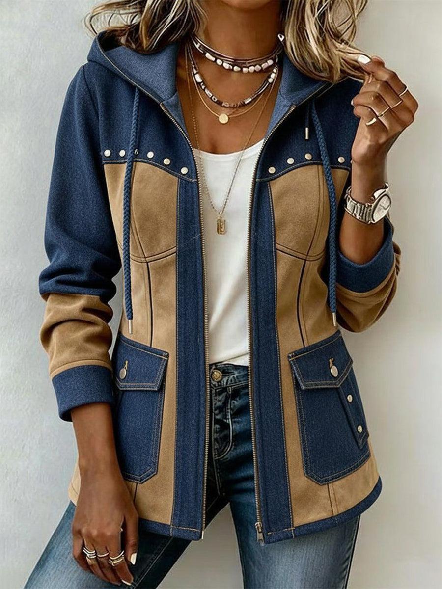 Henrike | Kapuzenjacke in Marineblau und Kamelbraun
