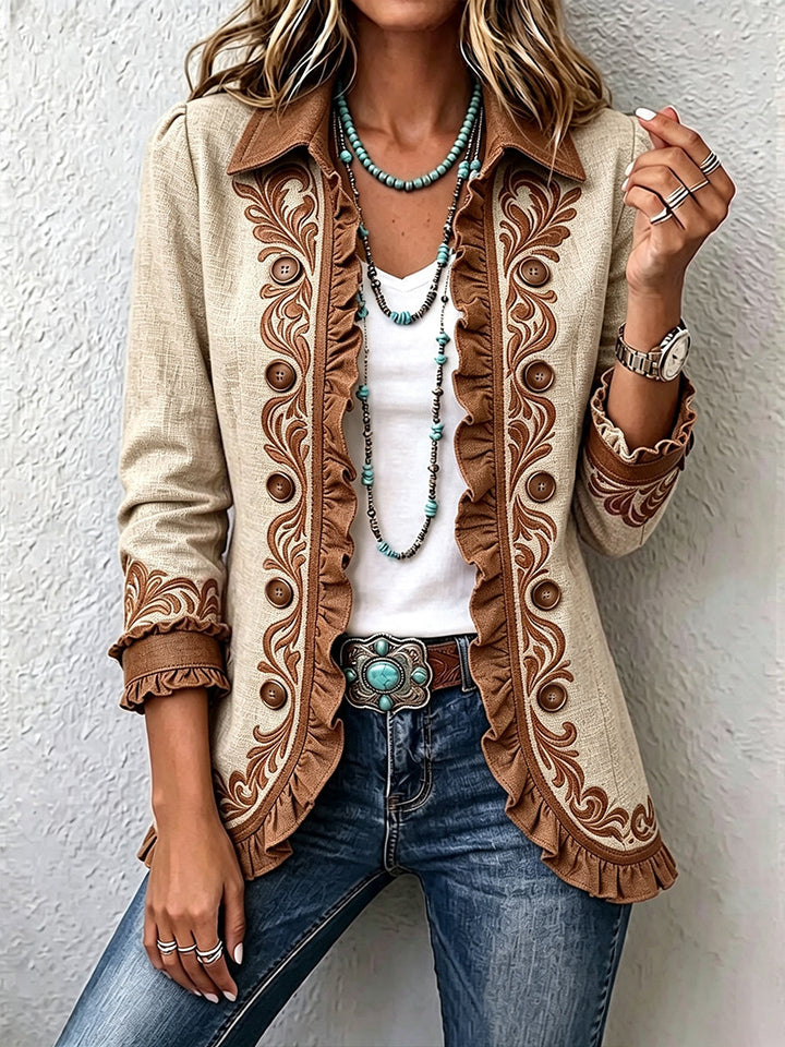 Frauke | Blumenjacke im Vintage-Boho-Stil mit Rüschen
