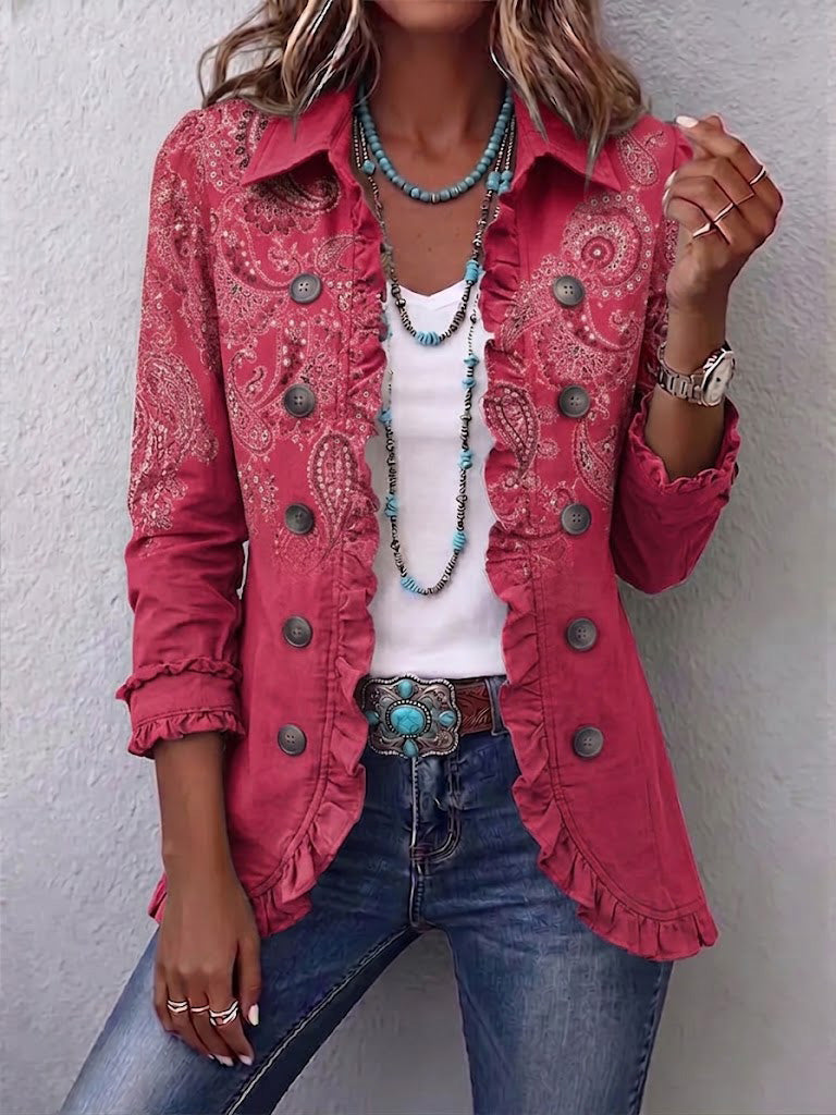 Bente | Jacke im Vintage-Stil mit Paisleymuster und Rüschen