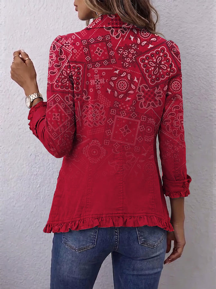 Finja | Jacke im Boho-Stil mit Paisley-Farbverlauf und Rüschen