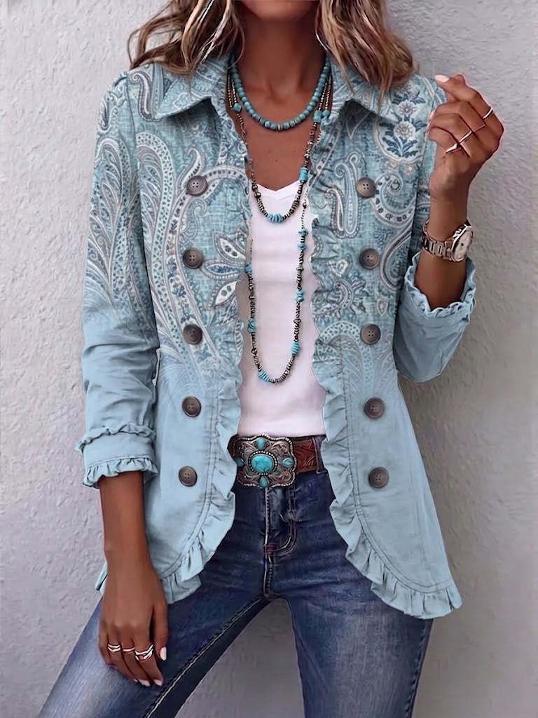 Gesine | Jacke im Vintage-Stil mit Paisleymuster und Rüschen