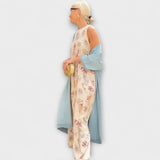 Elveria - Beiges Maxikleid mit passendem Cardigan