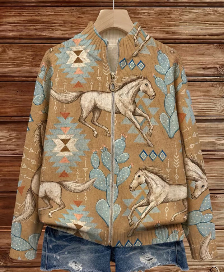 Perpetua - Wüstensattel und Kaktus Zip-Cardigan