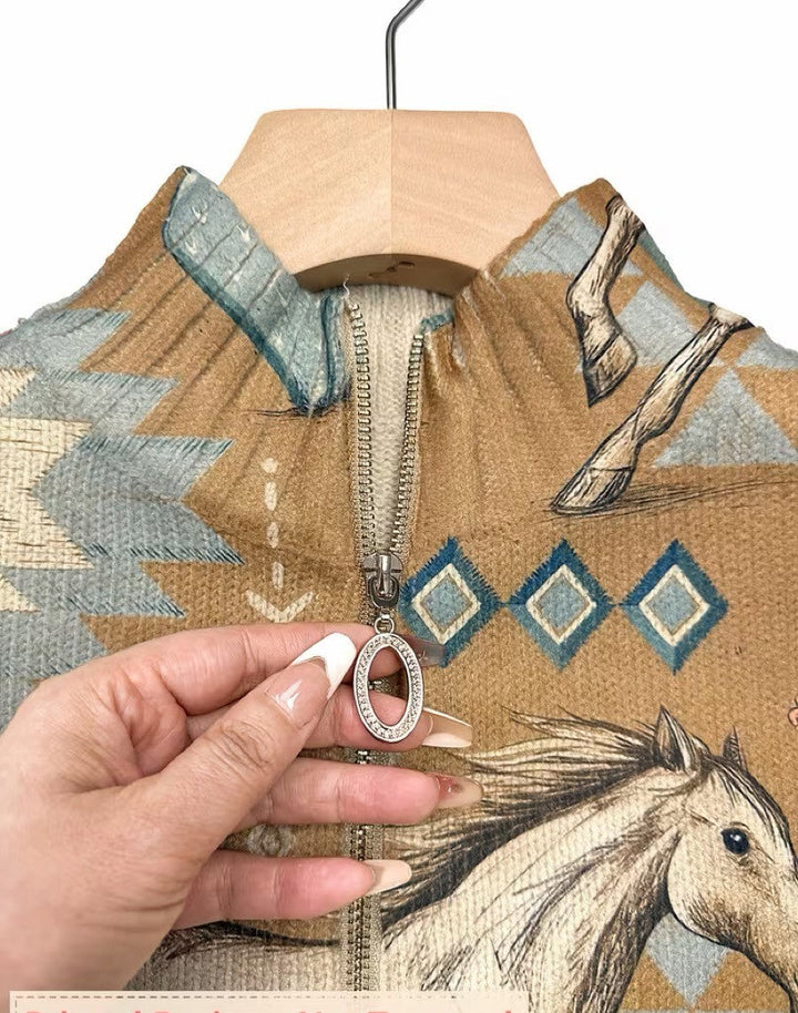 Perpetua - Wüstensattel und Kaktus Zip-Cardigan