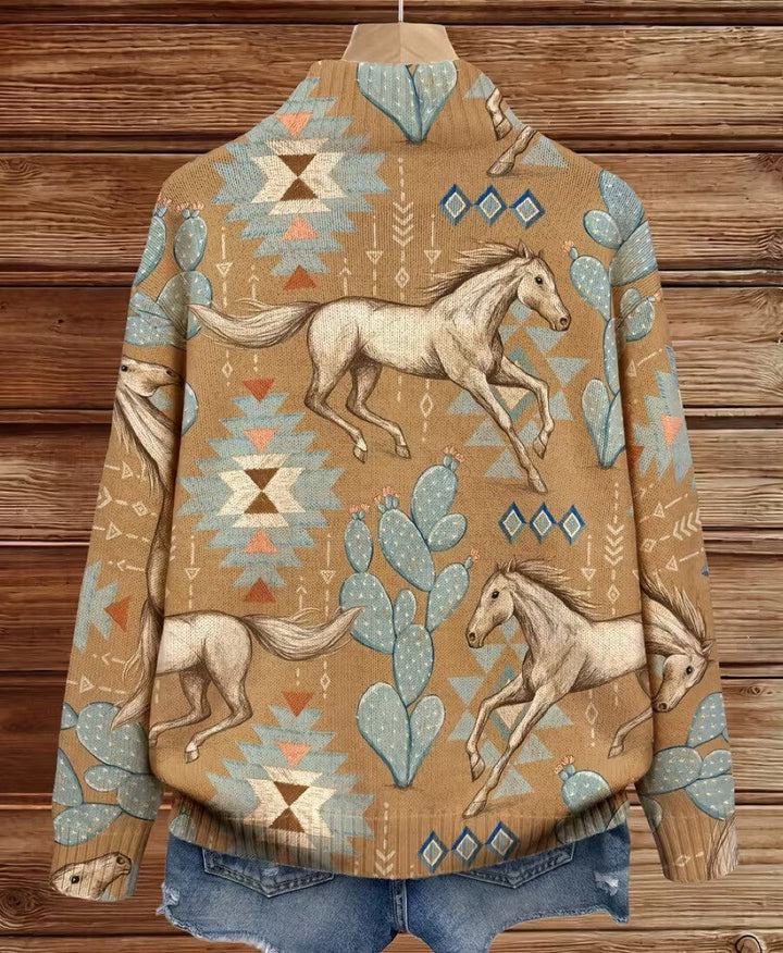 Perpetua - Wüstensattel und Kaktus Zip-Cardigan