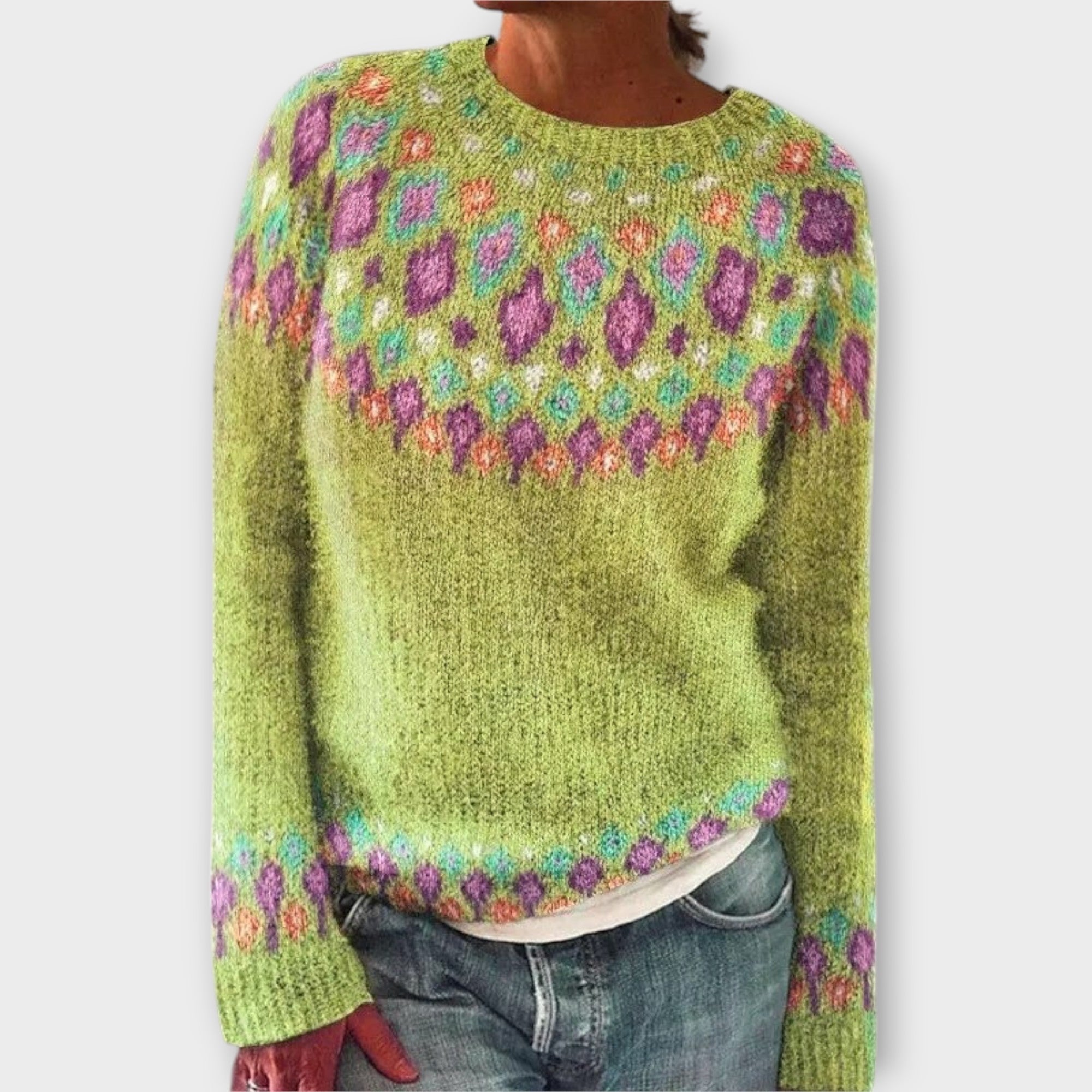 Devyn - Petrolfarbener kuscheliger Pullover mit Norweger-Muster