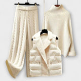 Sasha - Cremefarbenes Strick-Ensemble mit Weste