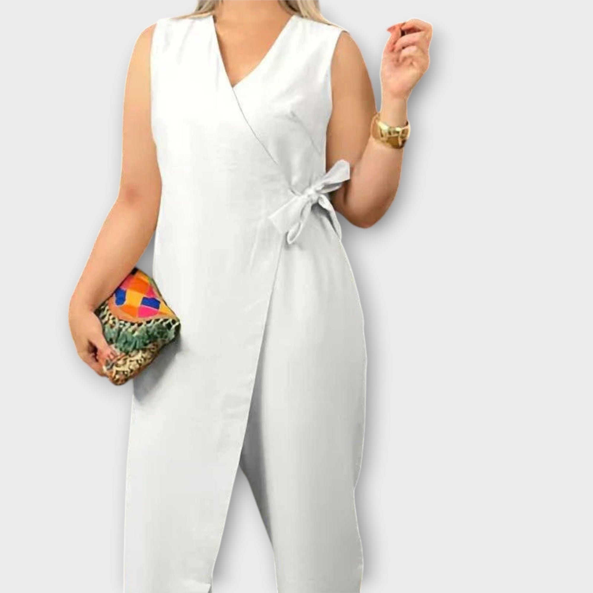 Lilianna - Oranger eleganter Jumpsuit mit Wickelschnitt