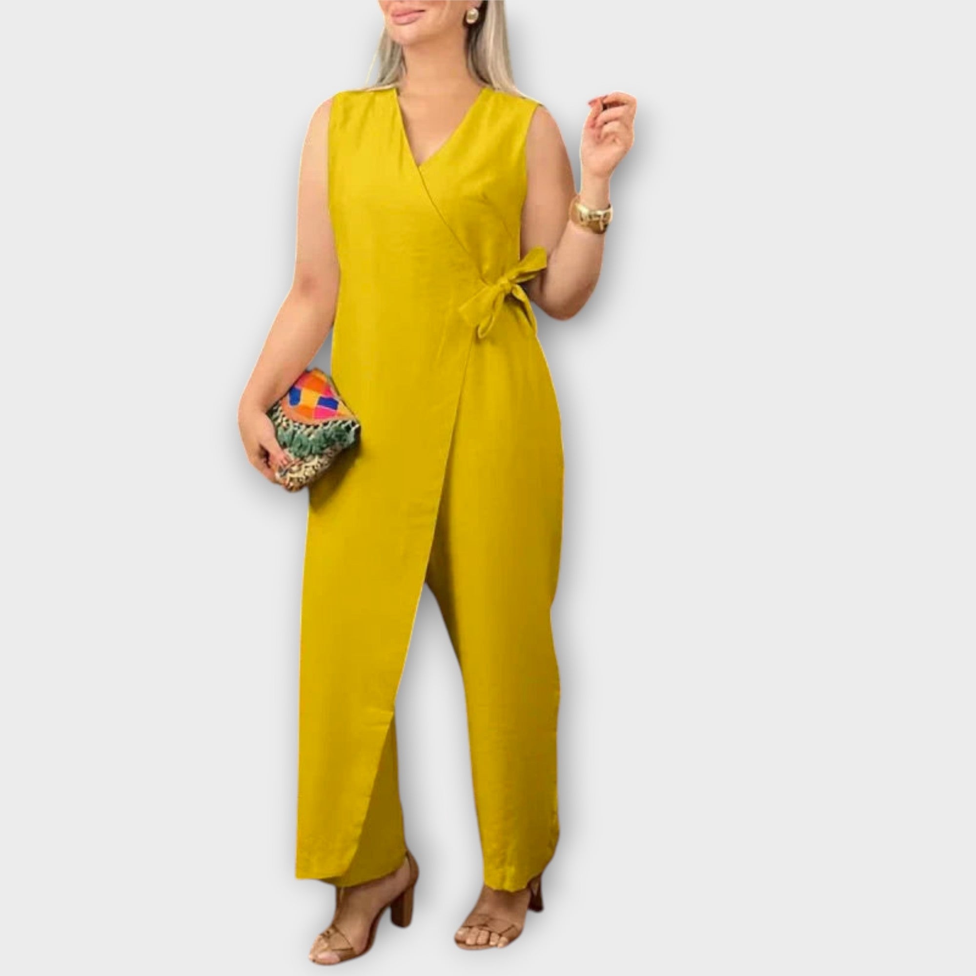 Lilianna - Oranger eleganter Jumpsuit mit Wickelschnitt