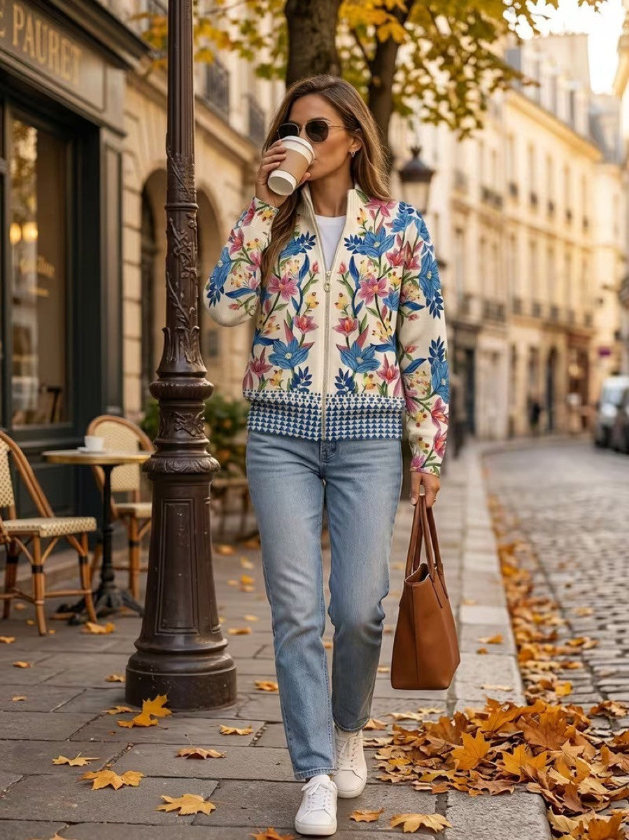 Tabitha - Cardigan con zip floreale Botanischer Garten