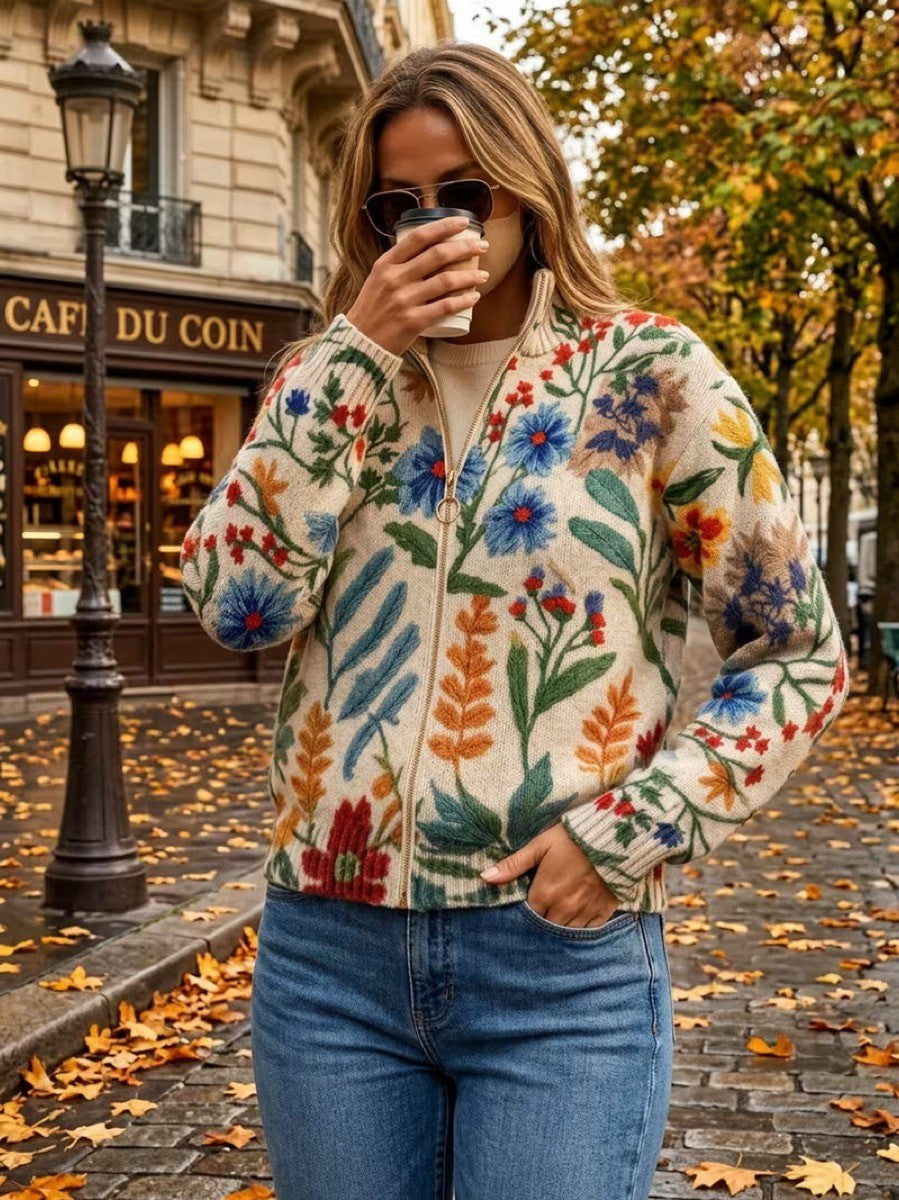 Tabitha - Cardigan con zip floreale Botanischer Garten