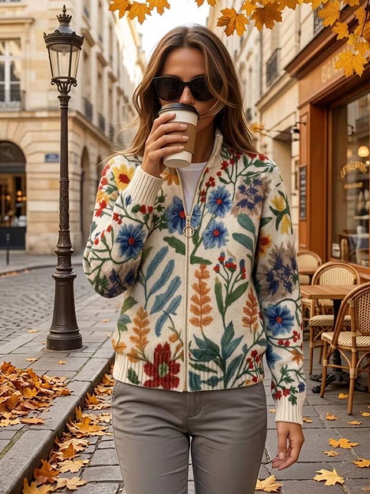 Tabitha - Cardigan con zip floreale Botanischer Garten