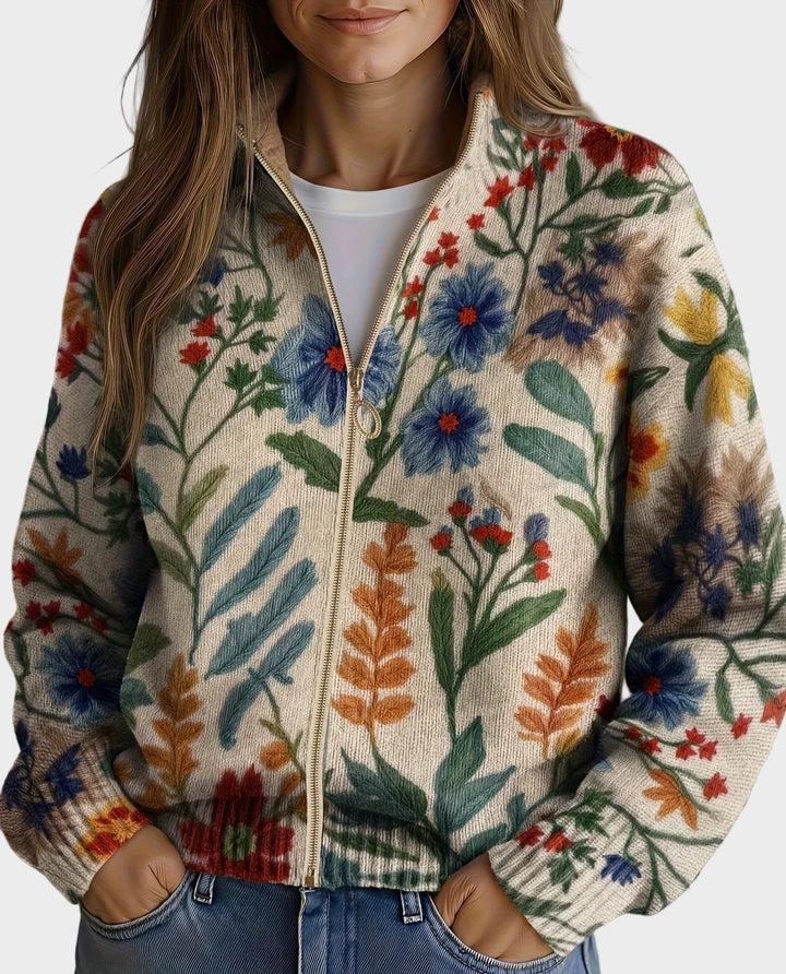 Tabitha - Cardigan con zip floreale Botanischer Garten