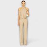 Juni - Beiges Crisscross-Halterneck-Top