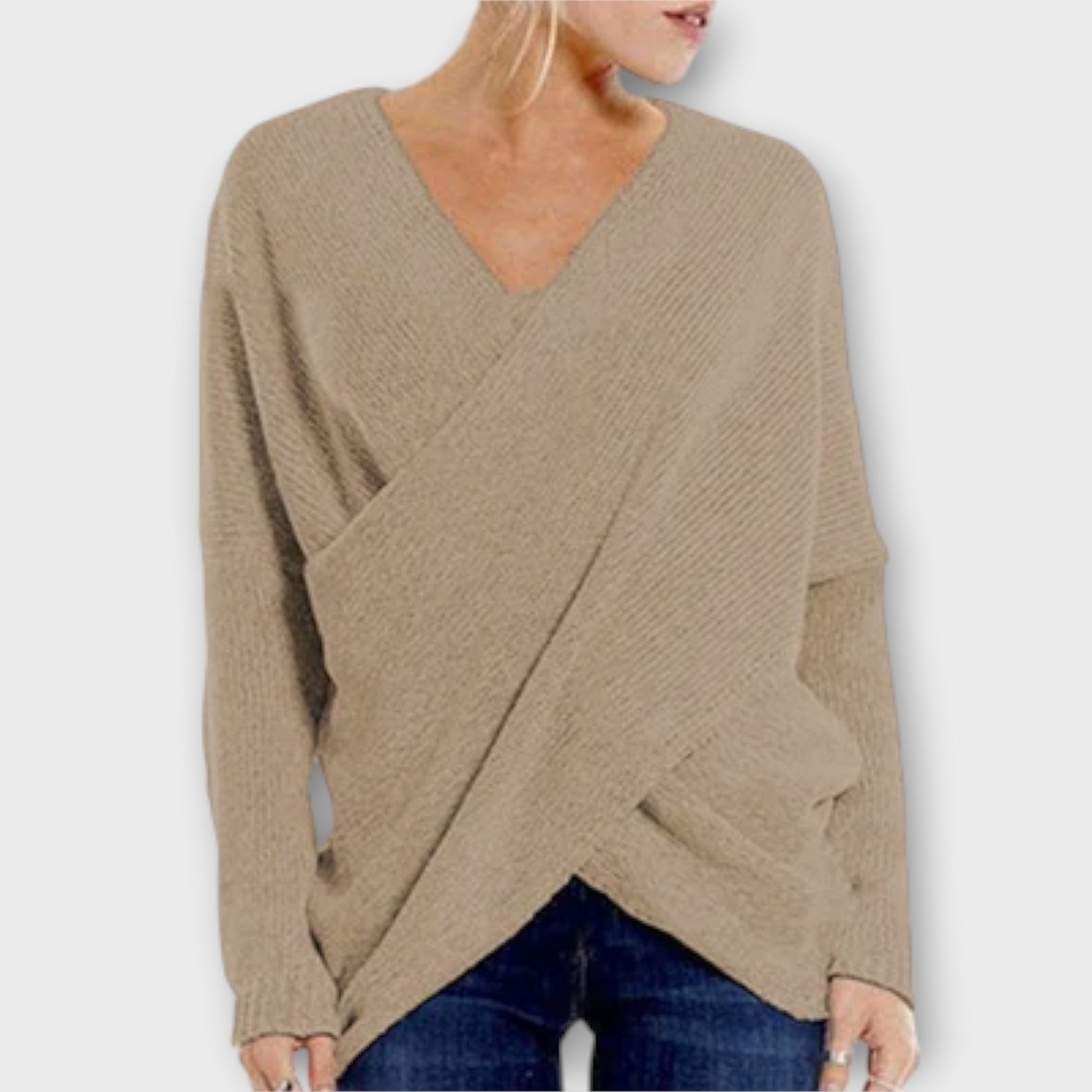 Heidi - Grüner gekreuzter Pullover mit V-Ausschnitt